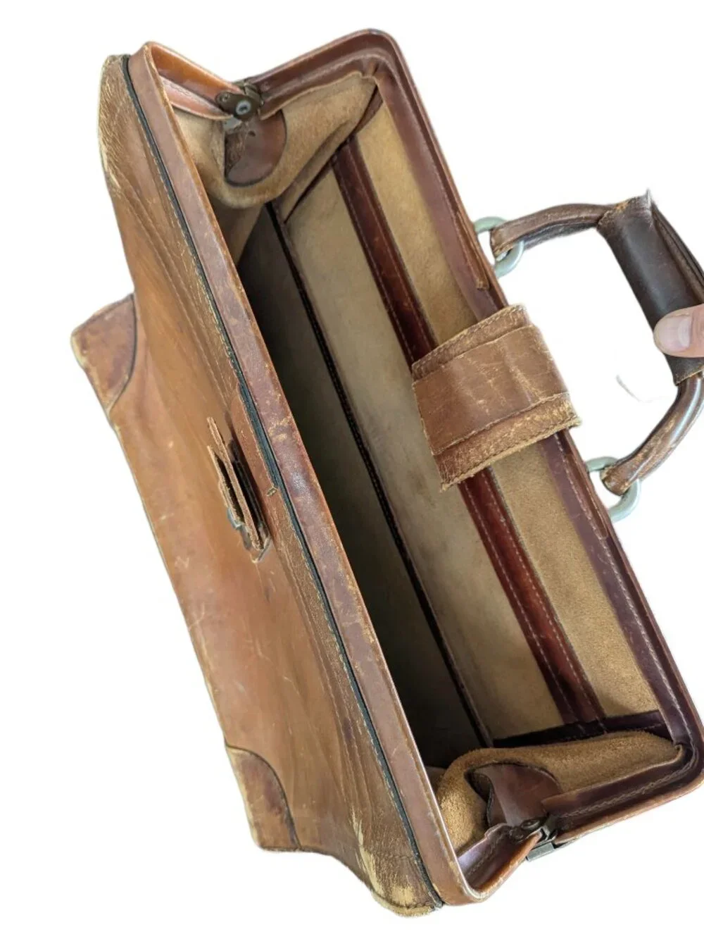 Henwick Vintage Leather Briefcase with Hinged Mouth Opening and Combo Lock